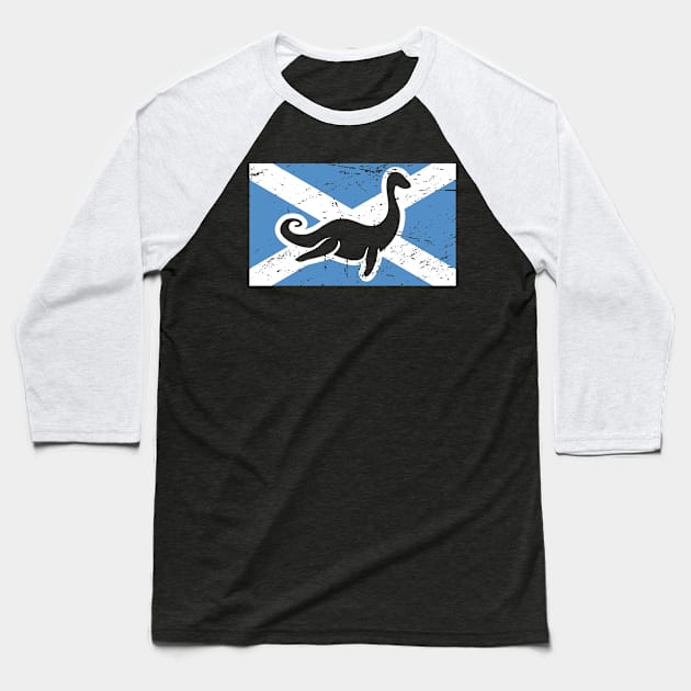 Loch Ness Monster & Scotland Flag Baseball T-Shirt by MeatMan
